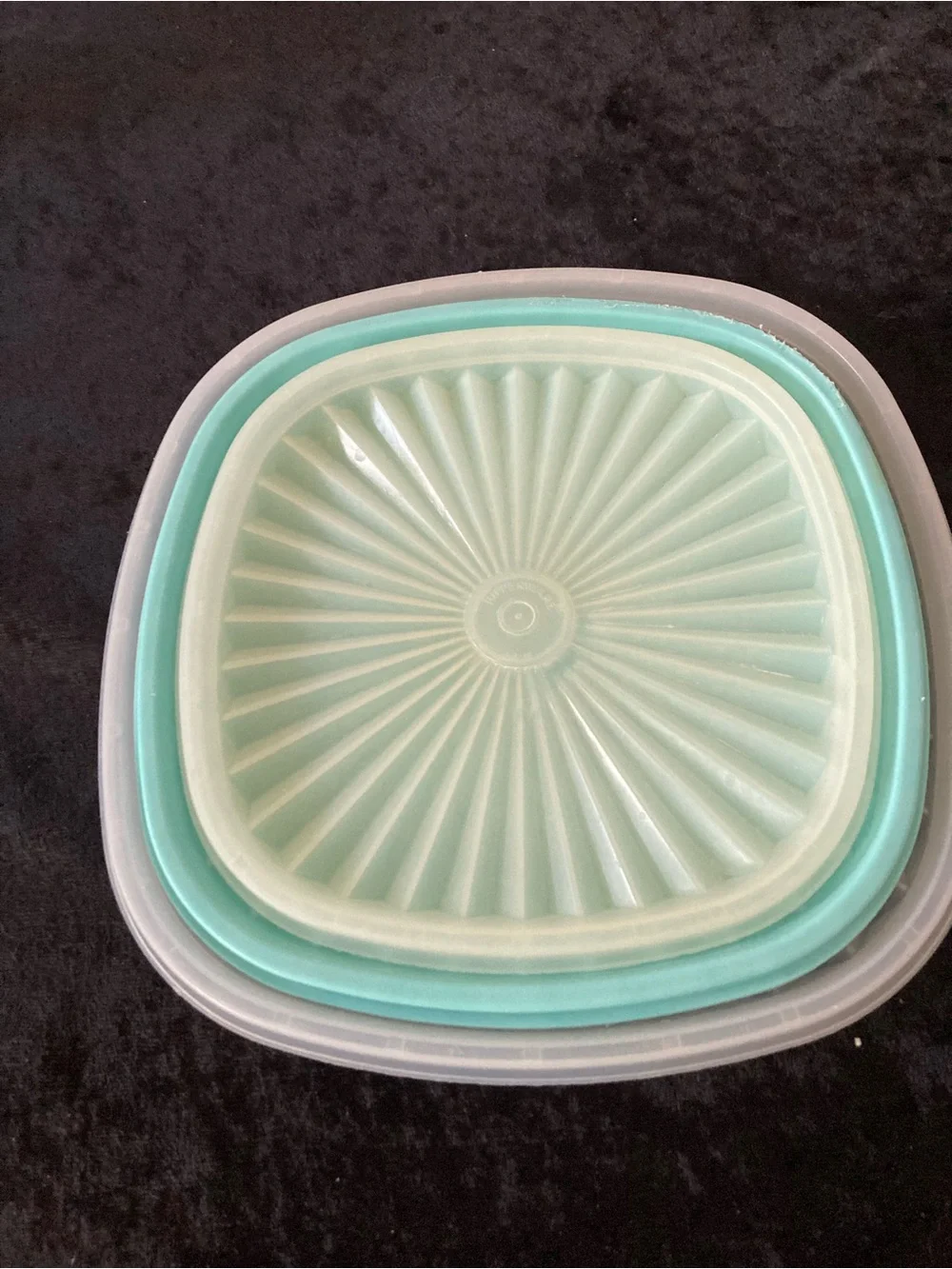 Tupperware Servalier Square Replacement Lids - Aqua and Light Gray Set of 3 #839